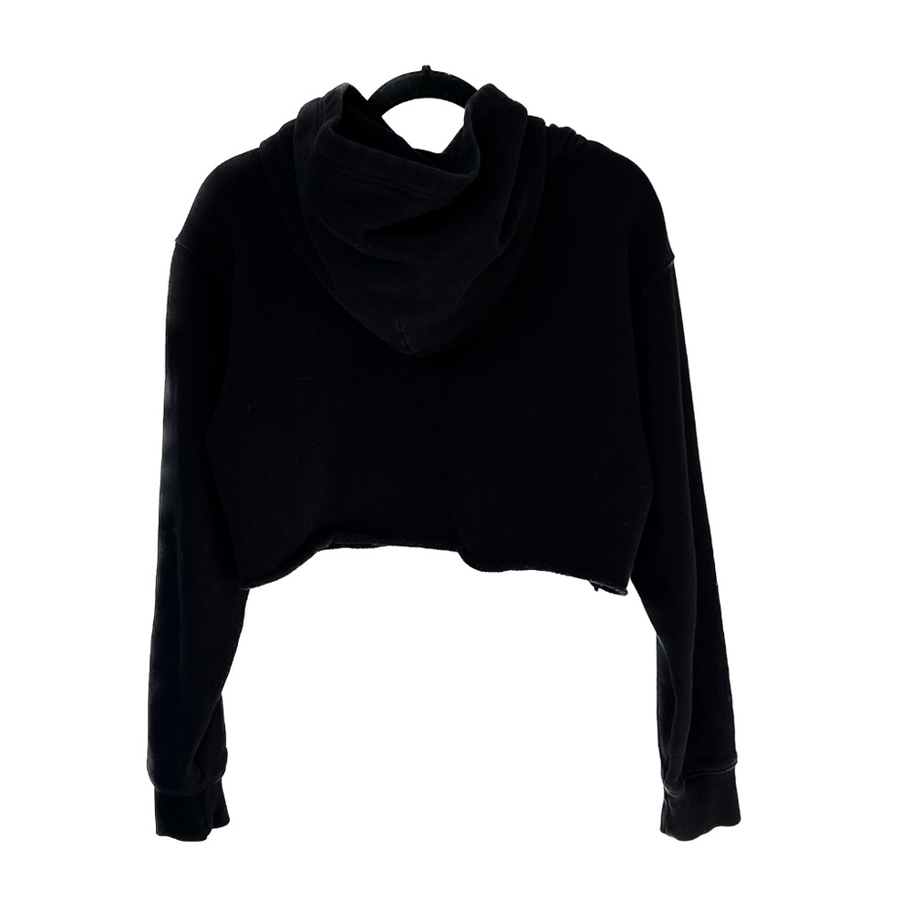 TNA Fleece Hoodie Pullover Pull on Cropped Black Size M Raw Hem